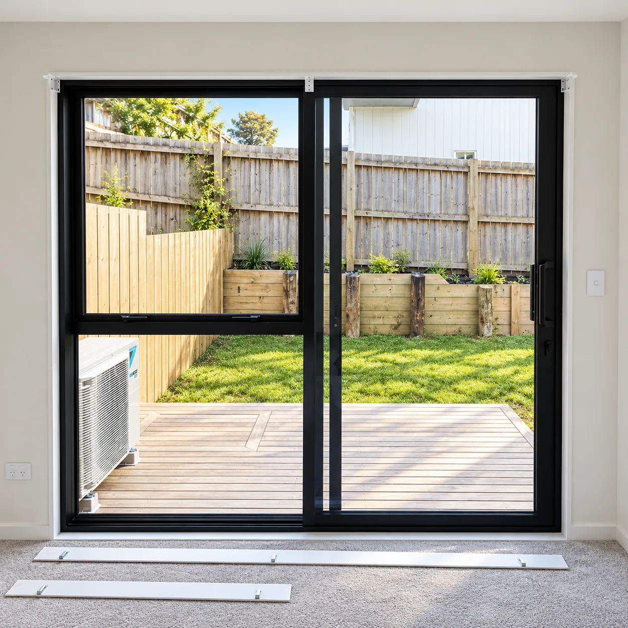 Sliding door before blinds were fitted