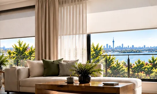 Auckland living room with sheer curtains